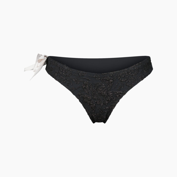 Slip bikini nero con un fiocco bianco sul lato