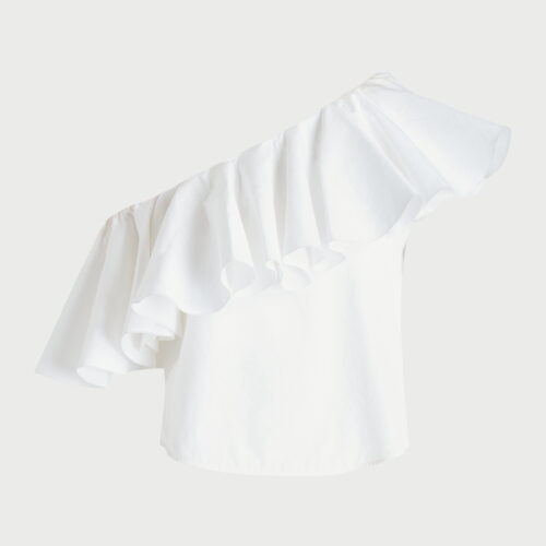 Blusa asimmetrica in popeline con volant