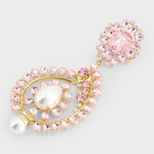 Orecchini cristalli rosa e perle