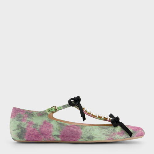 Ballerine Couture in raso viola e verde