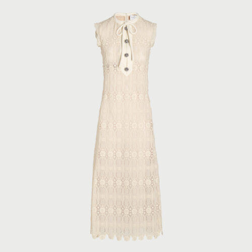 Abito longuette avorio in macramé