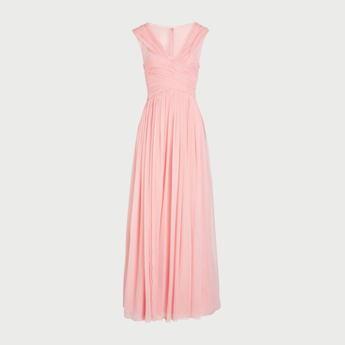 Abito lungo Quartz Rose in seta e drappeggiato Giambattista Valli Paris Haute Couture