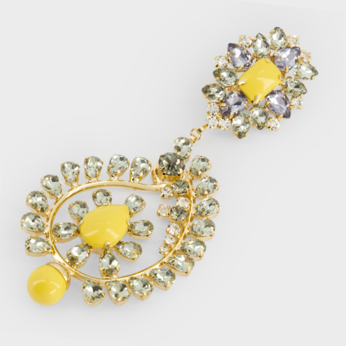 Yellow crystals and pearls earrings