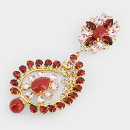 Red crystals and pearls earrings