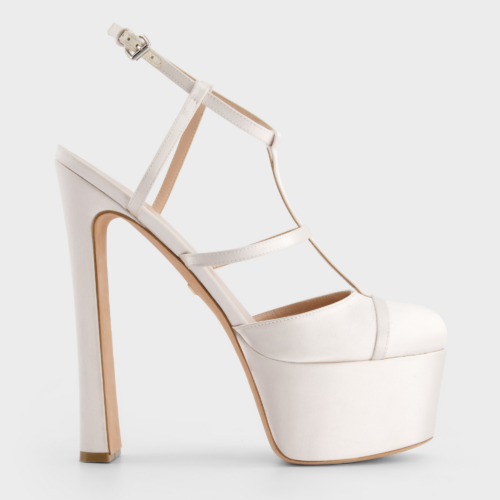 Sandali con plateau in satin avorio
