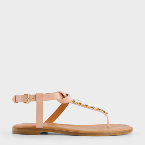 Sandali mules piatti in pelle con strass