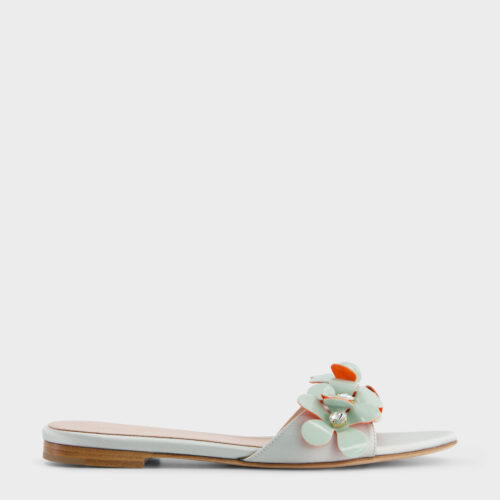 Sandali mules piatti azzurro con fiori