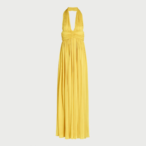 Abito lungo giallo con schiena nuda
