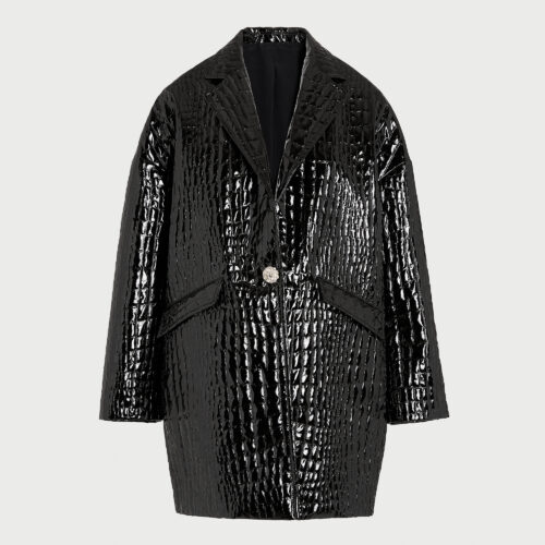 Cappotto nero goffrato effetto coccodrillo