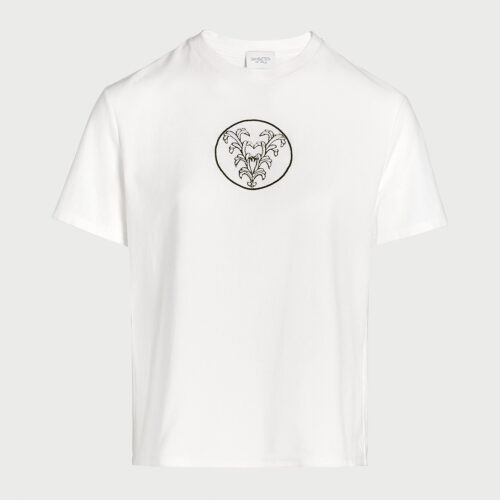 T-shirt bianca con V ricamata