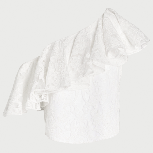 Blusa bianca asimmetrica in pizzo ricamato