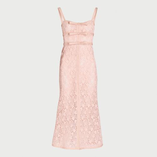 Abito longuette rosa quarzo macramé con fiocchi
