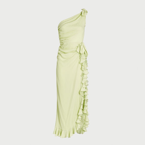 Abito longuette Lime asimmetrico con volant