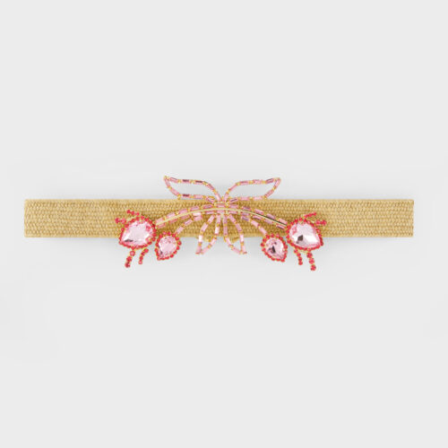 Cintura in paglia con cristalli rosa pallido