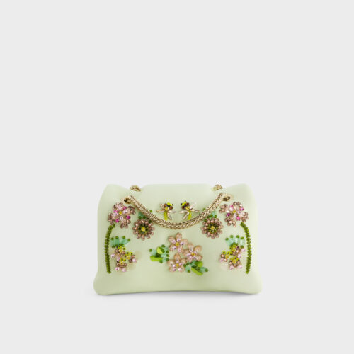 Borsa mini Airbag verde chiaro con fiori e strass