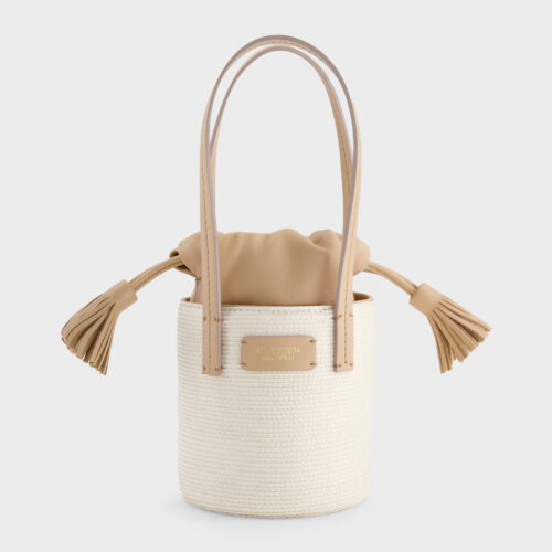 Borsa a secchiello piccola in paglia off white