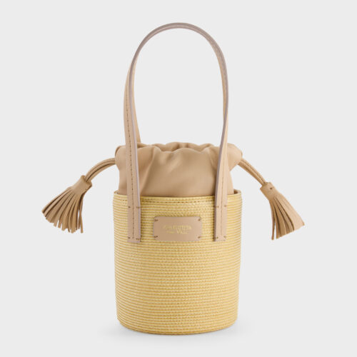 Borsa a secchiello piccola in paglia color grano