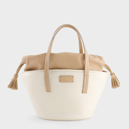 Borsa a secchiello in paglia off white