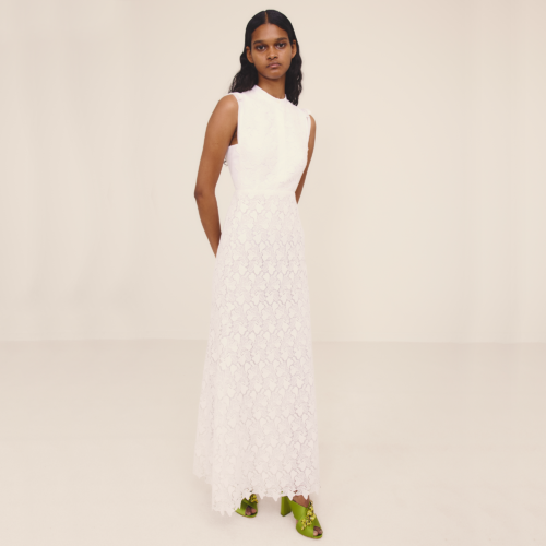 Abito midi bianco macramé collo guru