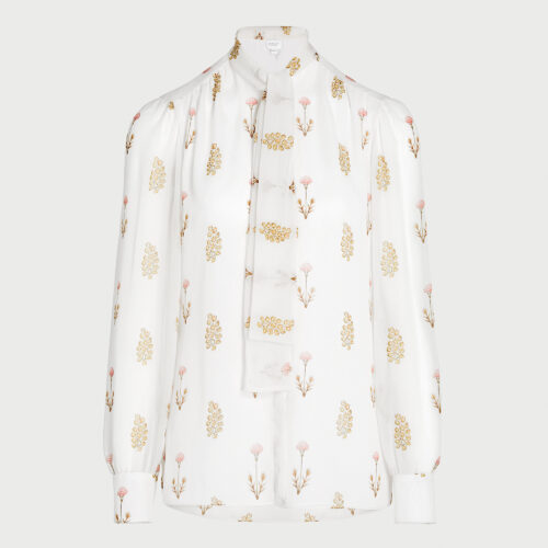 Blusa avorio in seta Mint Flower