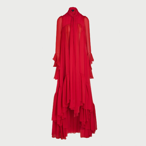 Maxi abito in seta Poppy Red con fiocco annodato al collo