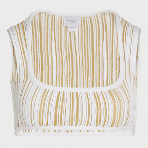 Crop top con striature avorio e dorate in lurex