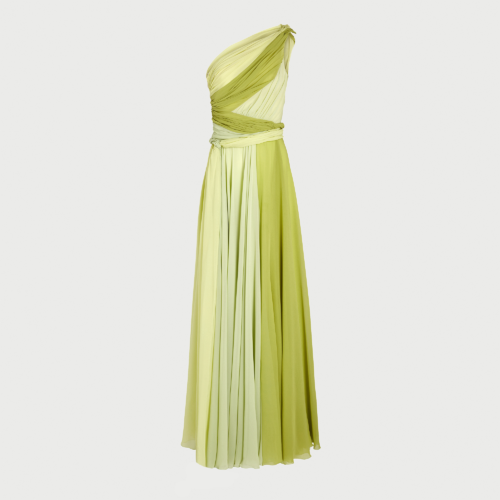 Abito lungo Green Obsession asimmetrico con spacco