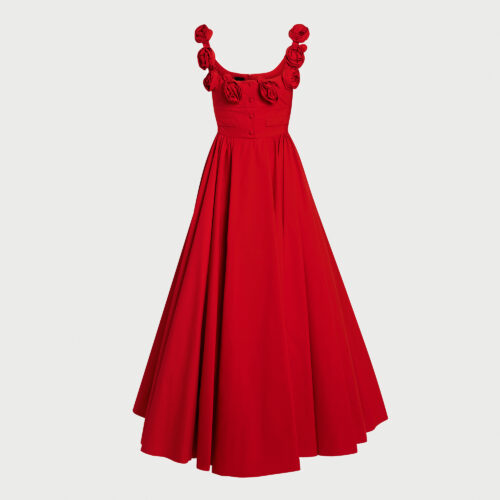 Maxi abito in popeline amarena con rose