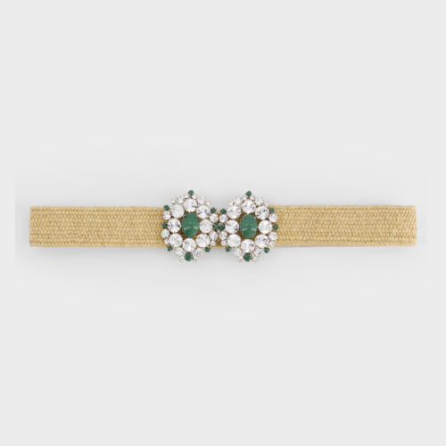 Cintura in rattan con cristalli e pietre verde giada