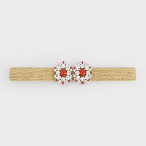 Cintura in rattan con cristalli e pietre rosse