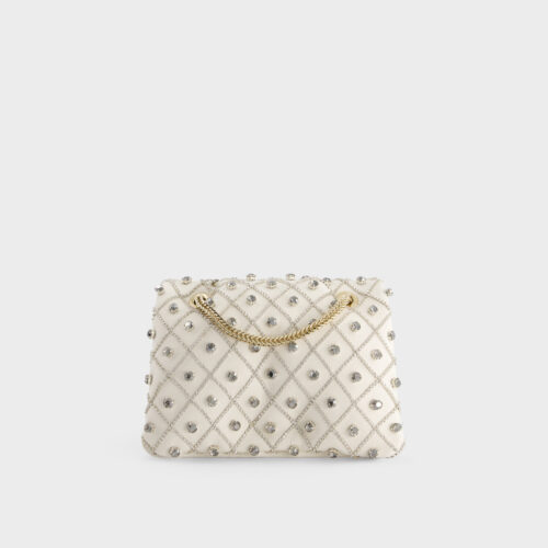 Borsa mini Airbag avorio con strass