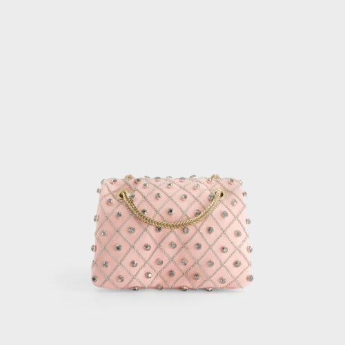 Borsa mini Airbag rosa con strass