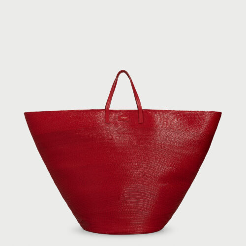 Borsa a secchiello maxi in paglia bordeaux