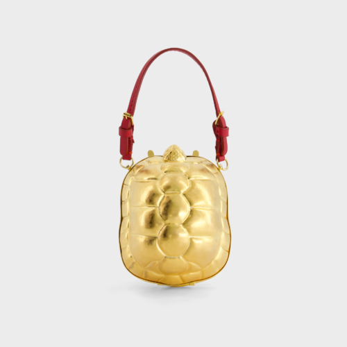 Borsa Clutch Esopo dorata con manico bordeaux
