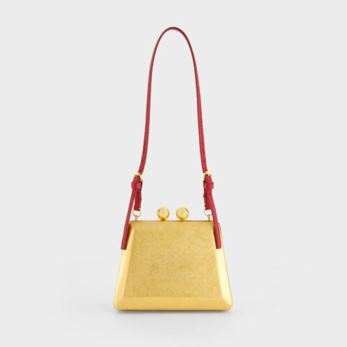 Borsa Clutch in metallo dorato laccato