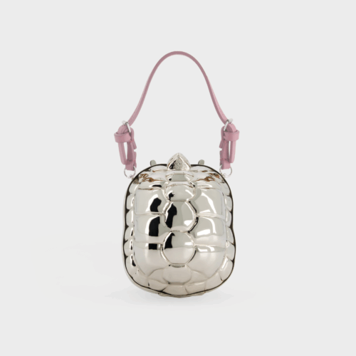 Silver Esopo clutch bag with pink handle