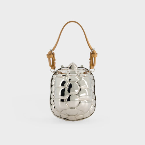 Borsa Clutch Esopo argento con manico cammello