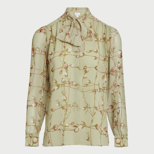 Wild flowers green silk blouse