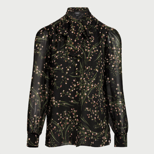 Wild flowers black silk blouse