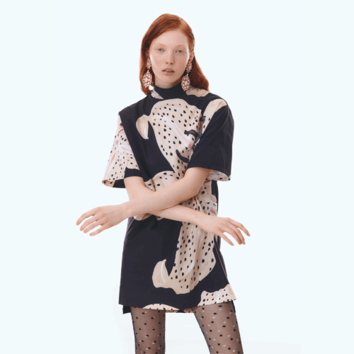 Long black macro lilies popeline blouse