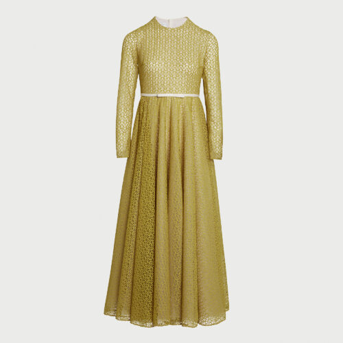 Long mustard Ribbon macramé dress