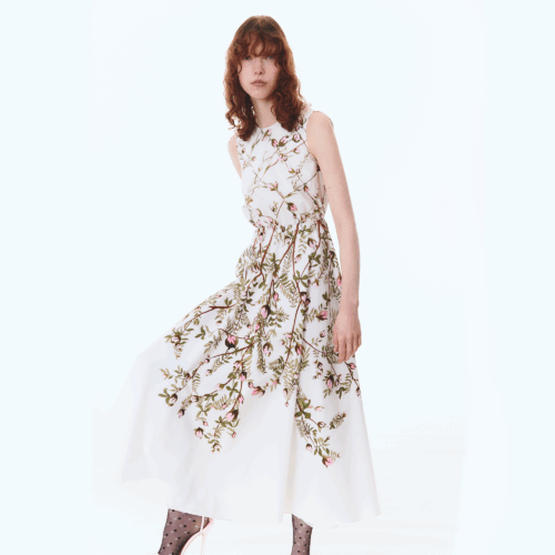 Treillage ivory popeline midi dress