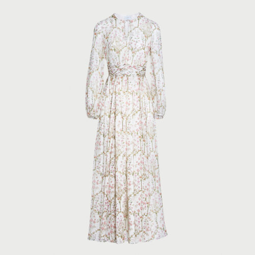 Long wild carnations ivory silk dress
