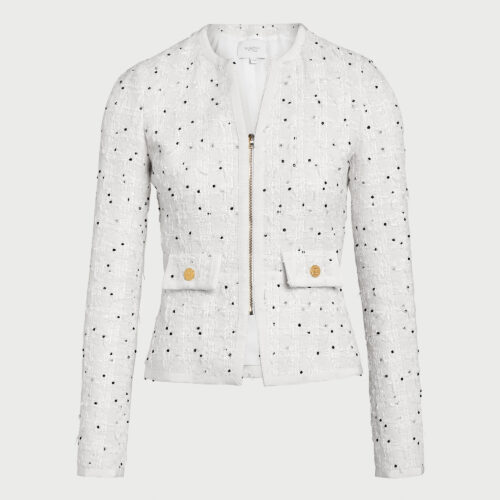 Ivory jacket with black polka dots in bouclé