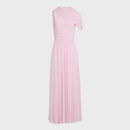 Quartz pink asymmetrical draped maxi dress