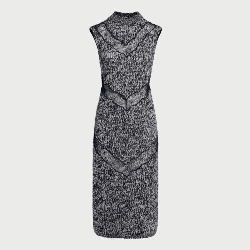 Midi gray wool dress with black lace details