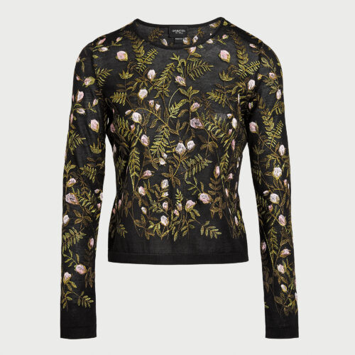 Cashmere and silk embroidered treillage black top