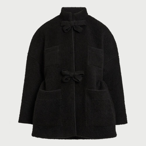 Black wool coat with bows