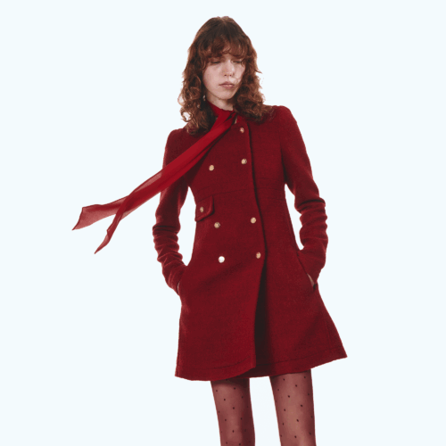 Mid-length red coat in bouclé