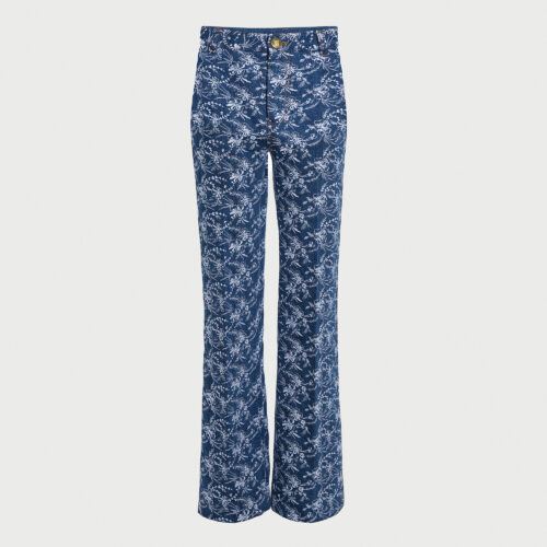 Chinoiserie embroidered blue denim trousers